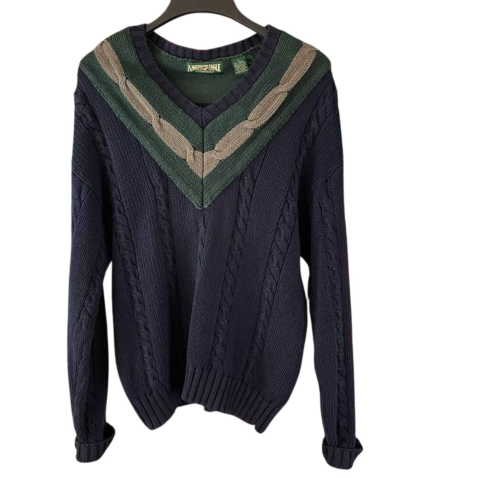 Vintage American Eagle Outfitters V-Neck Chunky Cable Knit Sweater Size Large